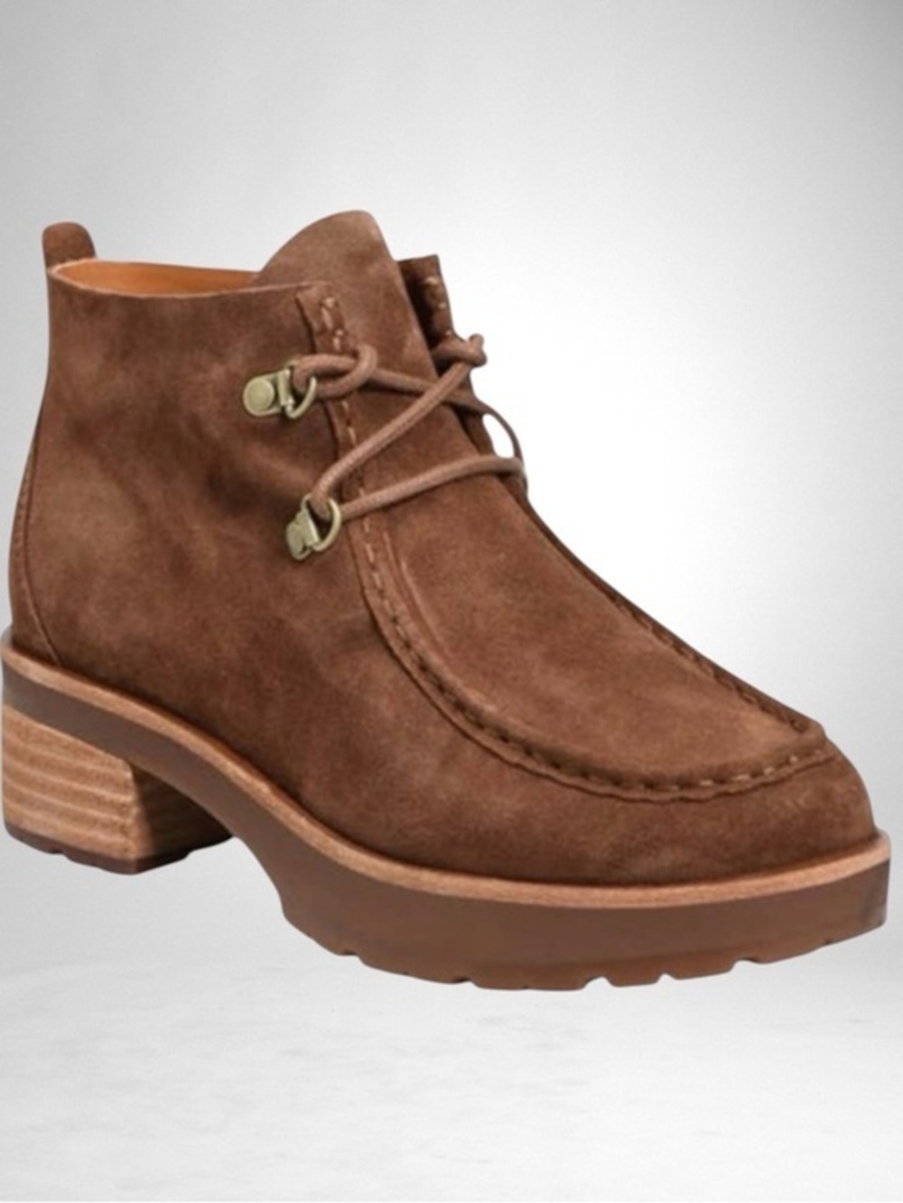 Kork-Ease Wales Brown Suede Lace Up Boots 9.5 Chunky Heel Leather Upper Lug Sole